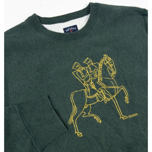 Noah NY Sweatshirt Men's Large Embroidered Horse Knight Crewneck Green New York - Picture 1 of 12